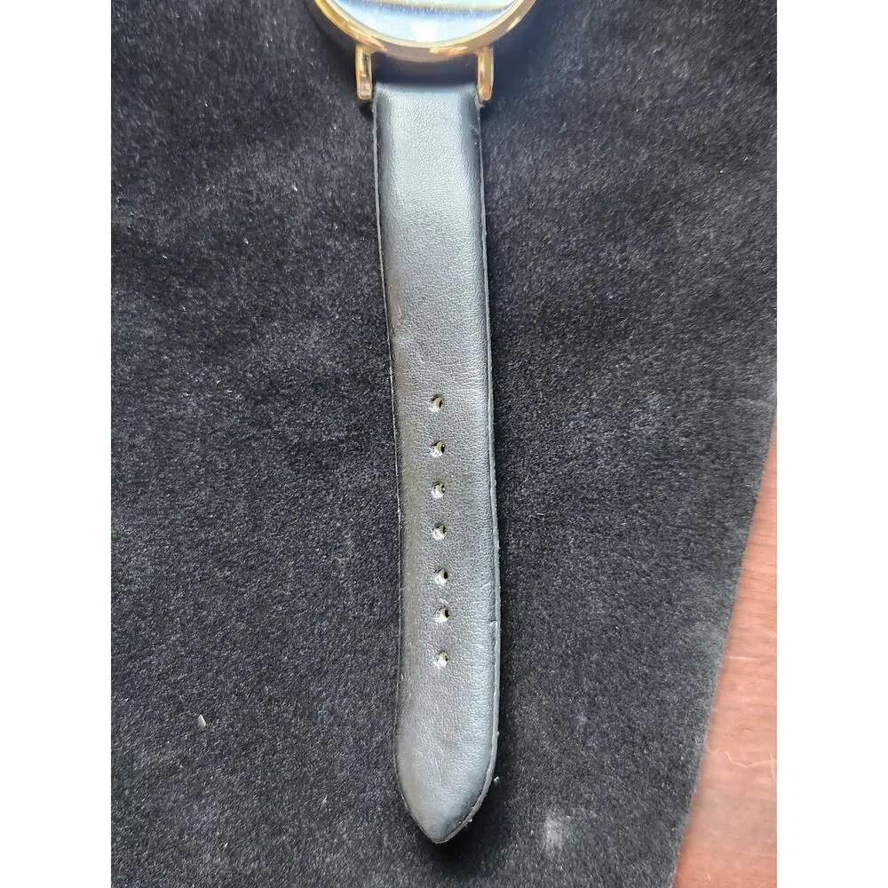 Ashley Princess Gold Tone Watch Black Glitter Dial Roman Numerals Leather